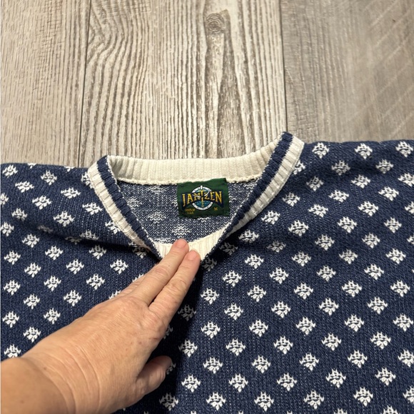 VTG 80s Jantzen Grandpa Sweater Mens Medium Birdseye Textured Grunge Retro Blue - Picture 4 of 5